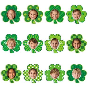 Imagem de 60 peças de recortes temáticos de trevo do dia de São Patrício, decorações de quadro de avisos trevo verde, recortes de papel para festa de março, decoração de sala de aula para meninos e meninas