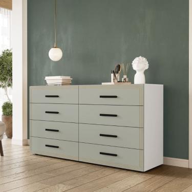 Imagem de Cômoda Valência 8 Gavetas Branco Verde Politorno Móveis