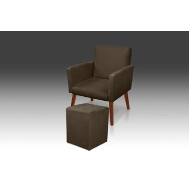Imagem de Kit 01 Poltrona Nina + 01 Puf Quadrado Suede Marrom -Modena Decor  - C