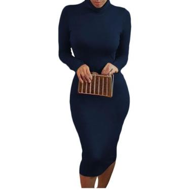 Imagem de Vestido Midi rosa Queen, manga comprida, gola alta, azul marinho - Pin