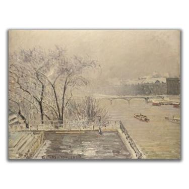 Imagem de Arte de parede em tela Camille Pissarro - Pôster do Louvre sob a neve - Arte impressionista francesa, impressões de paisagem natural, adequado para casas e escritórios, decoração de parede legal sem