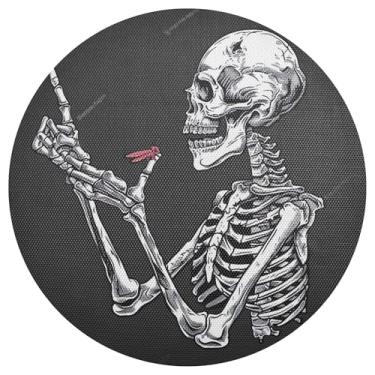 Imagem de xigua Jogo americano redondo de esqueleto engraçado de Halloween, conjunto de 6, tapete de mesa redondo antiderrapante resistente ao calor, tapetes de mesa de 48 cm para decoração de cozinha, jantar e