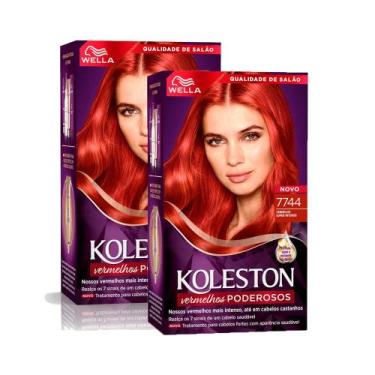 Imagem de Kit 2 Tintura Creme Koleston Wella Vermelho Super Intenso 7744 Kit