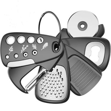 Imagem de Conjunto de 6 peças empilháveis de utensílios de cozinha – descascador de legumes, cortador de ervas, espremedor de alho, abridor de latas e mais, preto