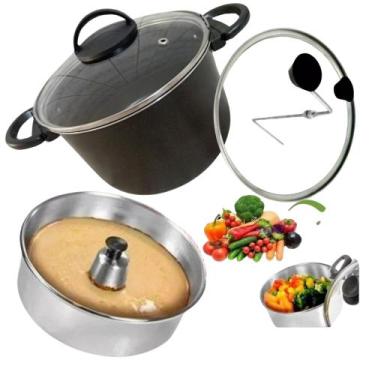Imagem de Kit  de Panela Banho Maria Pudim Cuscuzeira Pipoqueira 4x1 Caldeirão G