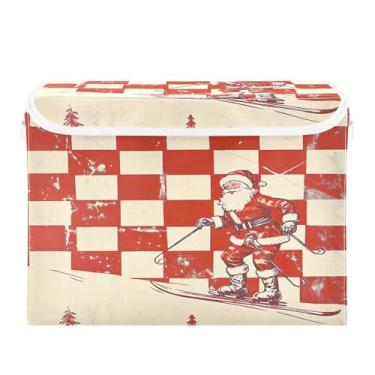 Imagem de SEHANY Linda caixa de armazenamento de Papai Noel de Natal com tampas e alças, organizador de cestas de armazenamento de tecido dobrável, caixas de armazenamento de cubos grandes para roupas, cobertor