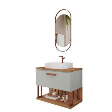 Imagem de Gabinete de Banheiro Duna 80 com Espelho Lumini Pistache/Freijo - MGM