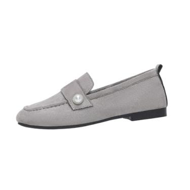 Imagem de Mocassim feminino sem cadarço com bico redondo e sola plana, mocassim casual para primavera e outono., Cinza, 34