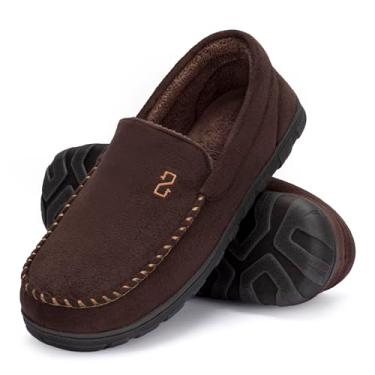 Imagem de Zizor Pantufas masculinas mocassim com espuma viscoelástica, sapatos para uso interno e externo, Café, 40