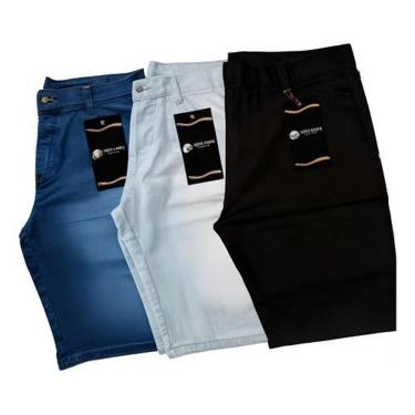 Imagem de Kit 3 Bermudas Short Jeans Masculina Lisa Lycra Elastano-Masculino