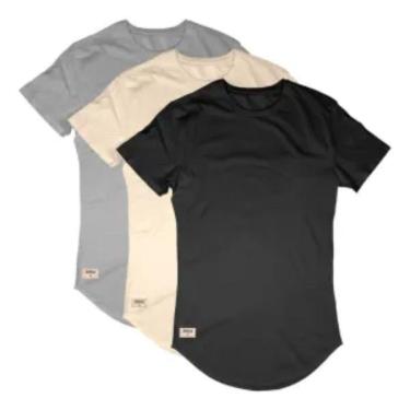 Imagem de Kit C/3 Un Camisas Roupas Masculina Longline Oversized Algodão-Masculino