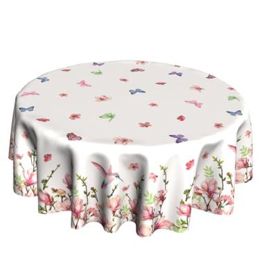 Imagem de VentuCoven Toalha de mesa redonda de flores de 152 cm, toalhas de mesa de pássaros de primavera, toalhas de mesa de verão para cozinha, decorações de jantar, férias