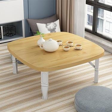 Imagem de Mesa de chá quadrada dobrável estilo japonês, mesa de centro baixa que economiza espaço para jantar, estudo e uso ao ar livre, pequena mesa ideal para sentar no chão no quarto e janela saliente