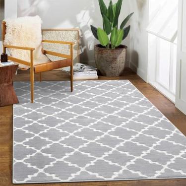 Imagem de COZYLOOM Tapete de área pequeno para quarto de 7,5 x 12,5 cm, tapetes marroquinos para ambientes internos, sem queda, tapete geométrico, moderno, com detalhes boêmios, tapetes altos e baixos para sala