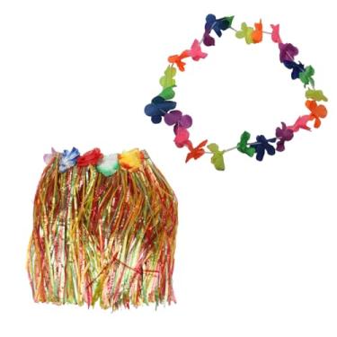 Imagem de Kit Fantasia de Carnaval Colar Saia Tropical 40Cm Colorida