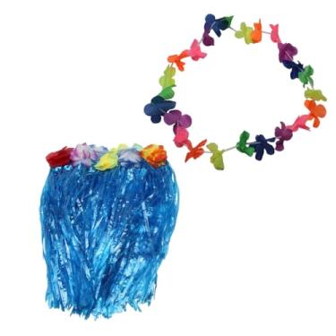 Imagem de Kit Fantasia de Carnaval Colar Com Saia Tropical 40Cm Azul
