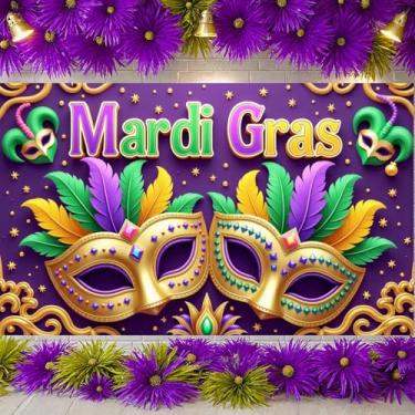 Imagem de Mardi Gras Banner Purple Yellow Green Mask Banner Happy Mardi Gras Party Decorations