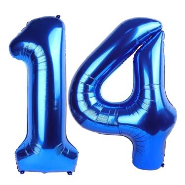 Imagem de Balão azul marinho número 14 101,6 cm, 14 balões números, 14º decorações de aniversário azul marinho, suprimentos de festa para meninas de 14 anos
