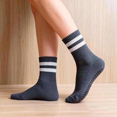 Imagem de Meias femininas antiderrapantes de Pilates para ioga, Azul marinho, Medium