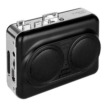 Imagem de BaotyJie Toca-fitas cassete estéreo portátil com dois alto-falantes, reversão automática e entrada para fone de ouvido, ideal para lojas, escritórios, Preto