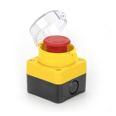 Imagem de Cabeça de cogumelo vermelho interruptor de botão de parada de emergência 10A interruptor equipamento elevador trava auto trava com capa de proteção