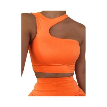 Imagem de Top Cropped Sem Mangas Com Recortes Para Mulheres, Sexy, Sólido, Justo