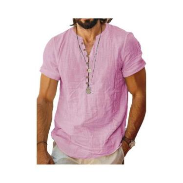 Imagem de Camiseta Masculina De Algodão E Linho Respirável De Manga Curta Casual