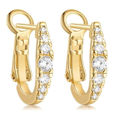 Imagem de SLMYUER Brincos de argola de ouro 14 quilates brincos de argola grande de zircônia cúbica argola de ouro grande para mulheres brinco de argola pequena joia de ouro para mulheres brincos 16 mm, 25 mm,