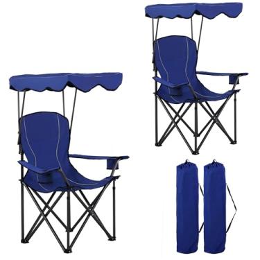 Imagem de LET'S CAMP Cadeira de acampamento com toldo de sombra cadeira reclinável dobrável com bolsa de transporte para acampamento ao ar livre, caminhadas, praia, resistente, 158 kg