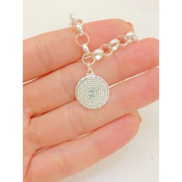 Imagem de Pulseira Elo Portugues Grossa Pingente Pai Nosso Prata 925 - Lojas La+