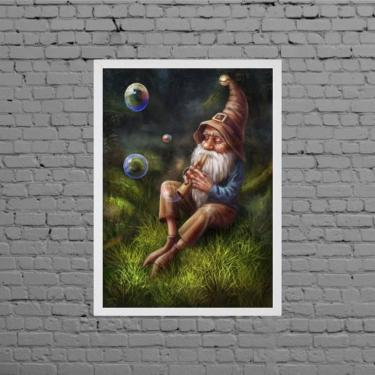 Imagem de Quadro Decorativo Gnomo Floresta 24X18Cm Moldura Branca