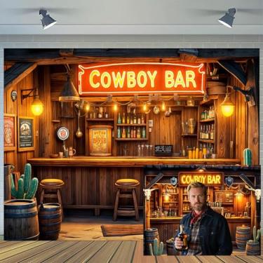 Imagem de Ptrxobj Fundo de bar caubói ocidental, letreiro neon, vintage, salão, rústico, bar de madeira, fundo fotográfico, tema ocidental, decoração de festa, faixa de aniversário de caubói, adereços para