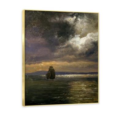 Imagem de NHLDZYH Moldura dourada. Trabalho mestre do romance norueguês, réplica de quadro de J. C. Dahl, paisagem atmosférica, arte de parede com moldura para biblioteca ou sala. (Paisagem 59). 40 x 50 cm.