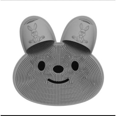 Imagem de Tapete de Banheiro Antiderrapante em Formato de Coelho com Massageador e Função de Limpeza dos Pés, Cinza