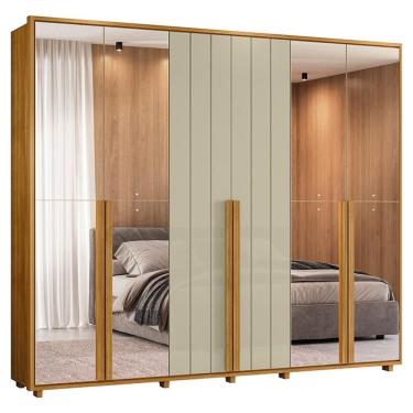 Imagem de Guarda Roupa Casal Volpi 6 Portas Com Espelhos Mdf 278 Cm Cumaru Opala Madetec