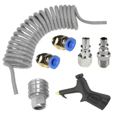 Imagem de Mangueira Espiral Amarela 5Mts 1/4 Conexões, Bico Soprador - AF Automa