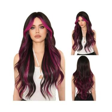 Imagem de Peruca Sintética Longa Ondulada Roxa Para Mulheres, Alta Densidade, On