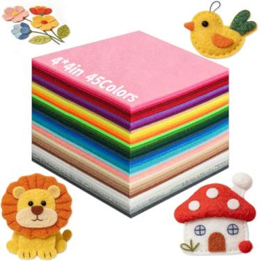 Imagem de 45 folhas de tecido de feltro artesanal de 10 x 10 cm, folhas de feltro não tecidas de 45 cores sortidas, quadrado de tecido de feltro grosso de 2 mm para artesanato de costura DIY, patchwork