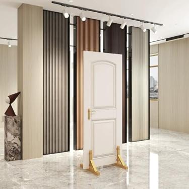 Imagem de Rack de exibição de azulejo de porcelana de metal - Suporte de amostra de madeira para azulejos de cerâmica, prateleira de exibição de piso ranhurado para fácil inserção e visualização