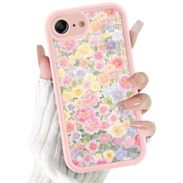 Imagem de Vulfwela Linda capa de telefone com flores coloridas para iPhone 16e 6,1 polegadas, design de padrão floral moderno à prova de choque macio fino TPU completo para lente de câmera protetora rosa para