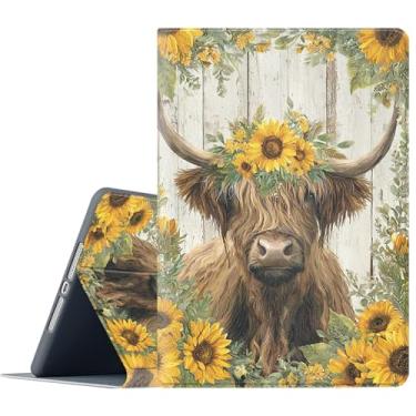 Imagem de FGDRFGRW Capa para Samsung Galaxy Tab A11/A9 de 8,7 polegadas 2025/2023, suporte ajustável, função despertar/hibernar, capa de proteção de corpo inteiro - vaca highland girassol