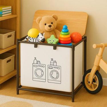 Imagem de Cesto Organizador Roupas Coberto Brinquedos Caixa Balde Saco Armazenar