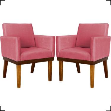 Imagem de Kit 2 Poltronas Decorativa Para Sala Recepção Consultório Escritório Base Em Madeira Divine Suede