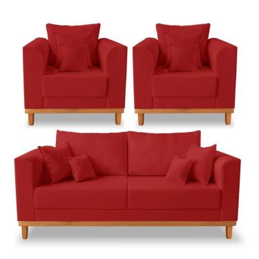 Imagem de Kit Sofá 3 Lugares E 2 Poltronas Beny Viena Suede Vermelho