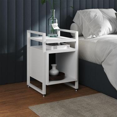 Imagem de Mesa De Cabeceira Industrial Marrocos Ferro Branco E Tampo Branco