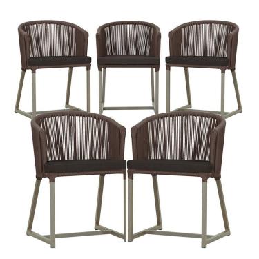 Imagem de 5 Cadeiras De Jantar Noronha Fendi Corda Náutica E9 Trama Marrom