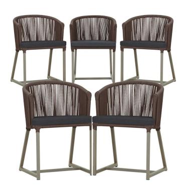 Imagem de 5 Cadeiras De Jantar Noronha Fendi Corda Náutica E11 Trama Marrom