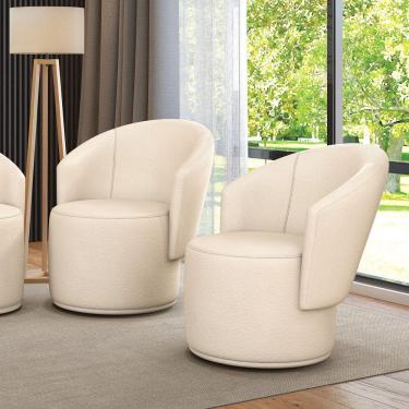 Imagem de Poltrona Decorativa Orgânica Fixa Para Sala Kit 2 Malu Sintético Bege M11 - D'rossi