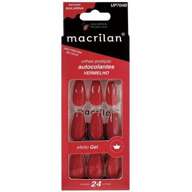 Imagem de Macrilan Unhas Postiças Autocolantes Efeito Gel Vermelho Up704B (24 Unidades)