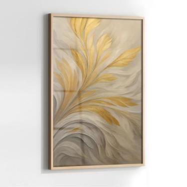 Imagem de Quadro com Moldura e Acrilico Cristal Vidro Ramos Dourado para Sala, Q